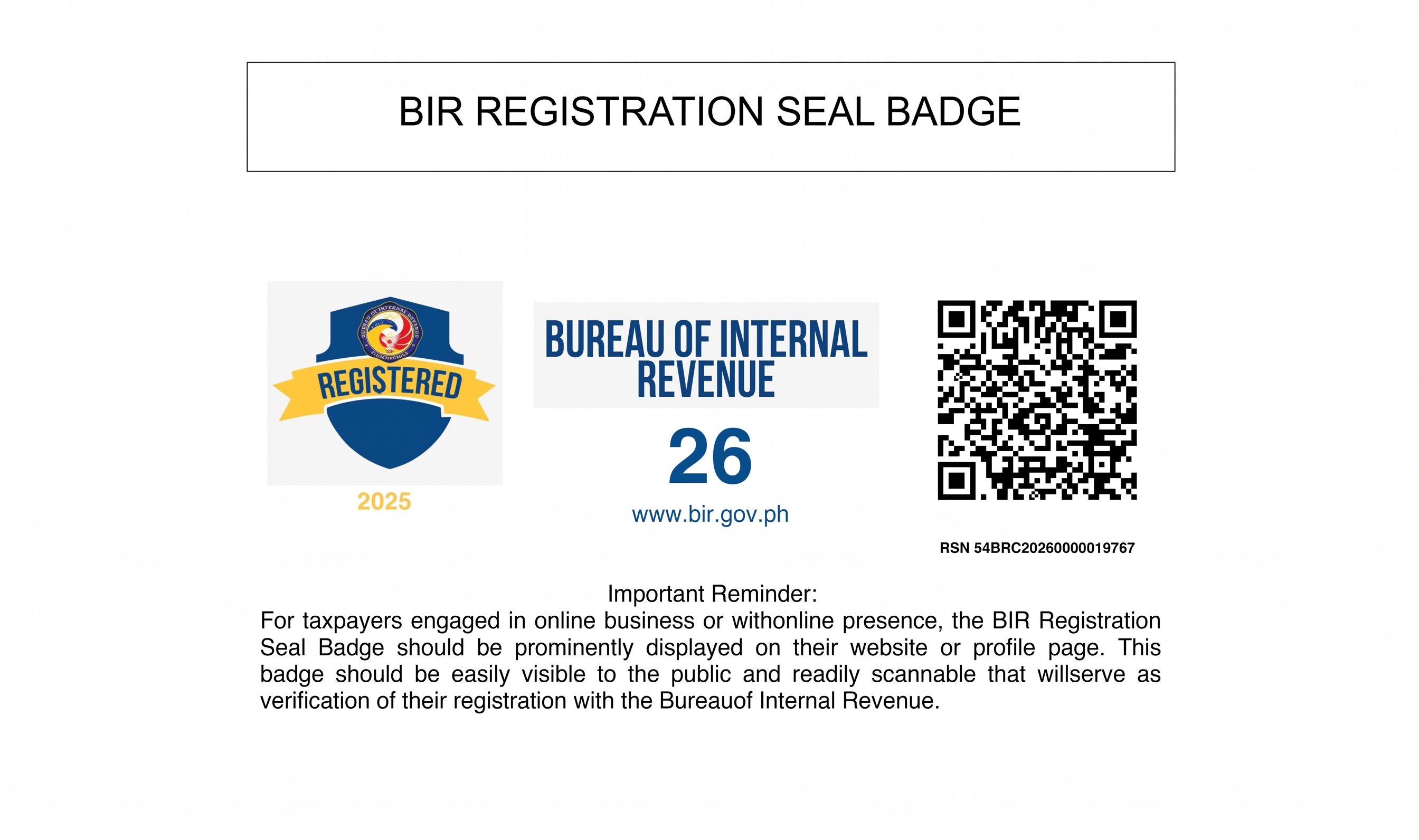 BIR Registration Seal Badge